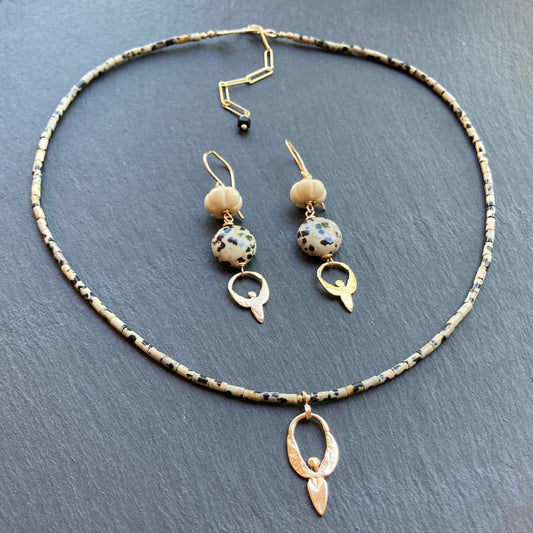 Dalmatian Jasper & Bronze Goddess Pendant Choker