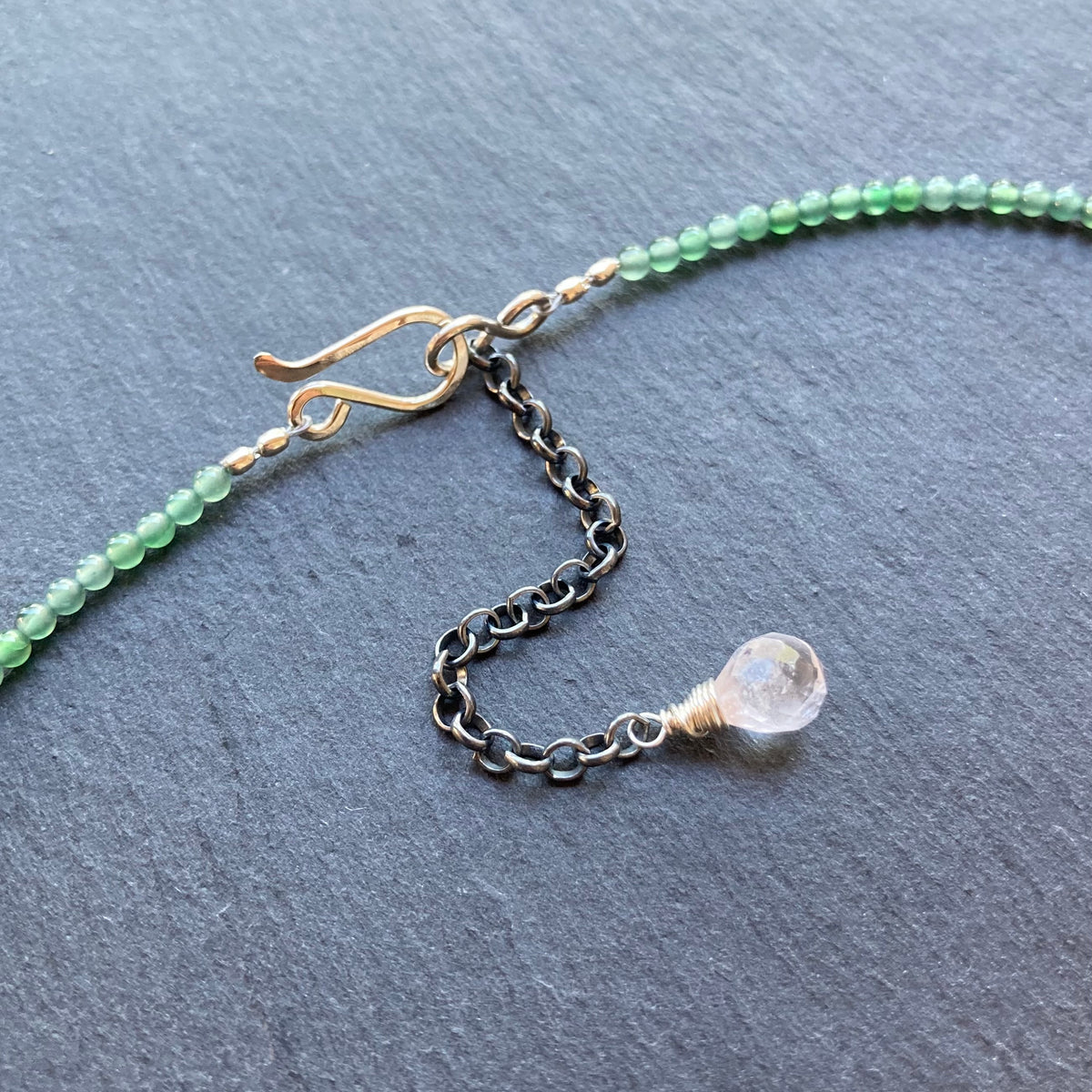 Guatemalan Jade, Rose Quartz & Sterling Silver Winter Bloom Choker