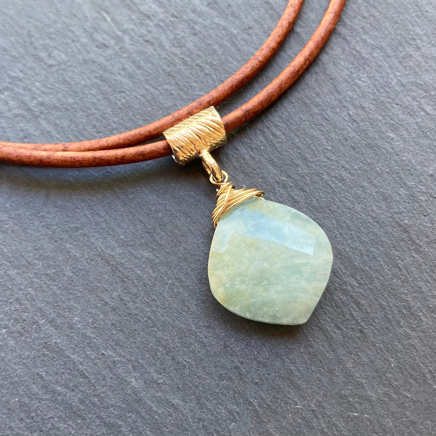 Aquamarine & Bronze Leather Choker