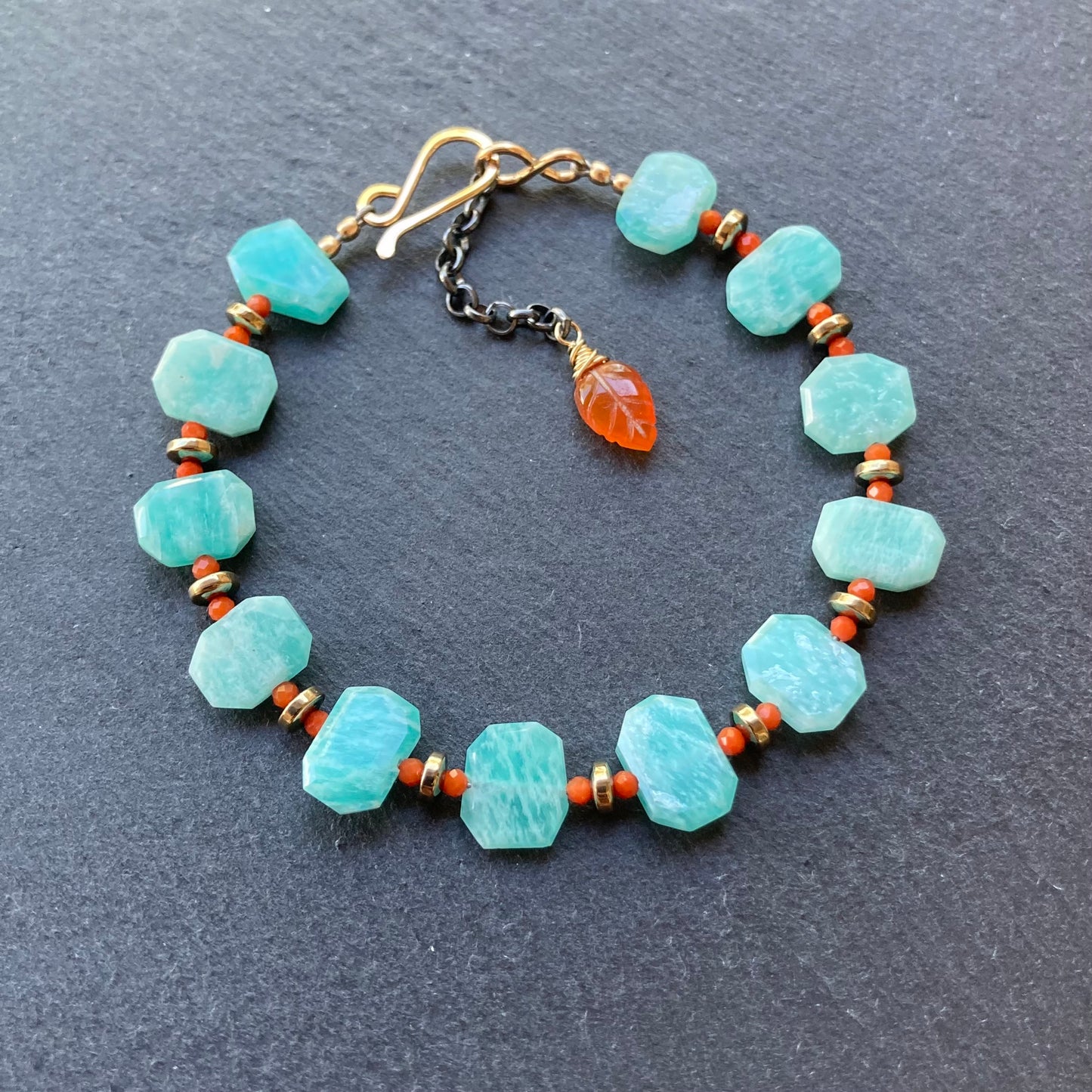 Amazonite, Red Agate & Pyrite Bracelet