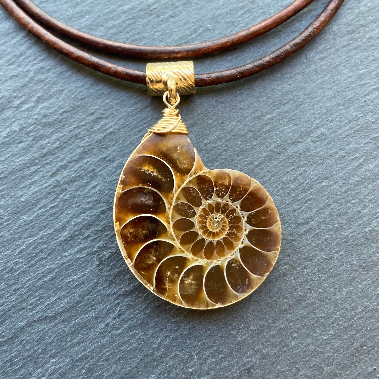 Natural Ammonite & Bronze Leather Choker