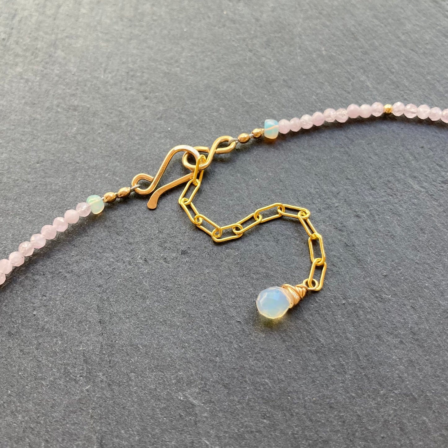 Kunzite, Gold & Bronze Ginkgo Leaf Choker