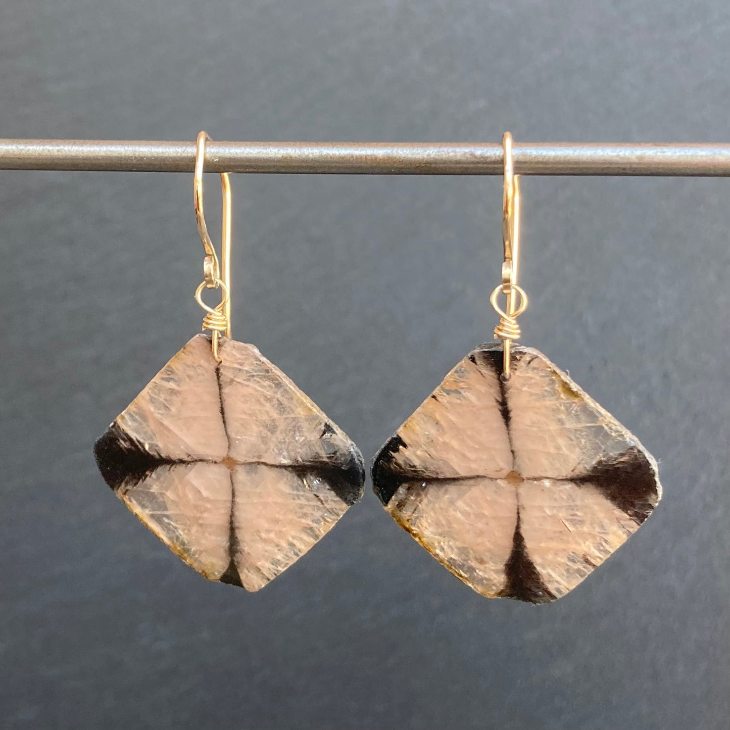 Chiastolite & Gold Earrings