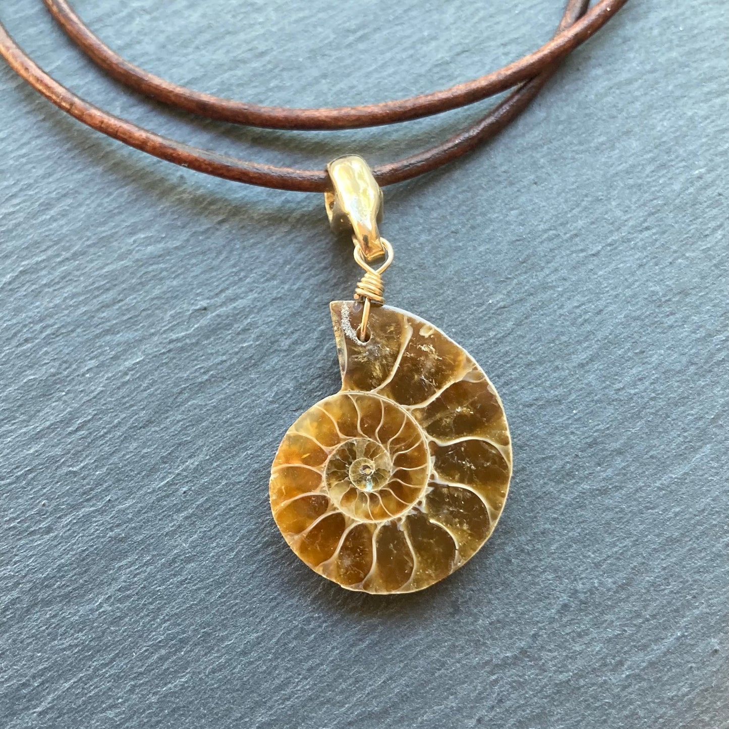 Natural Ammonite & Bronze Leather Choker