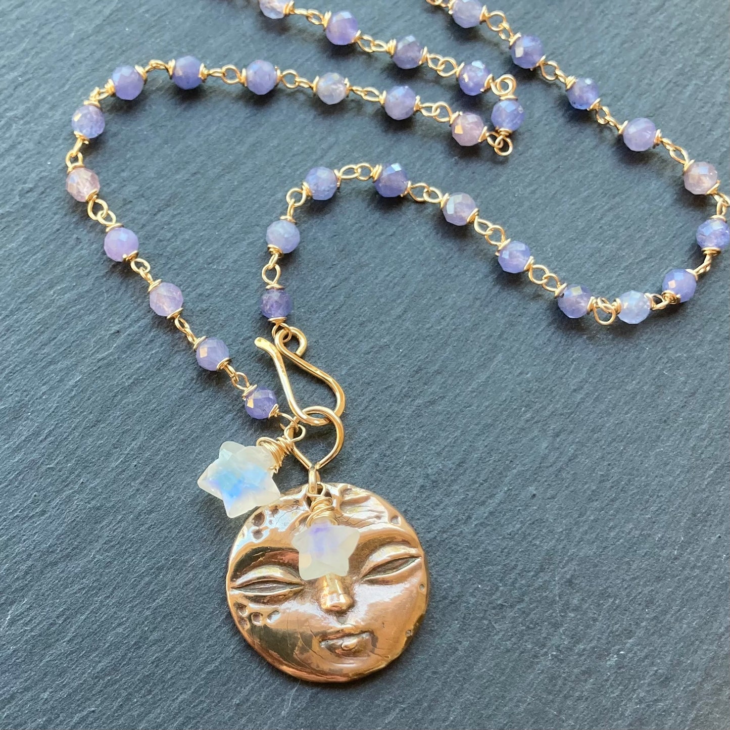 Tanzanite, Gold & Bronze Moonglow Pendant Necklace