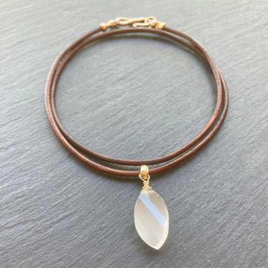 Rose Quartz & Bronze Leather Choker