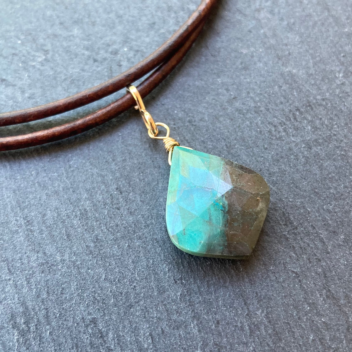 Chrysocolla & Gold Leather Choker