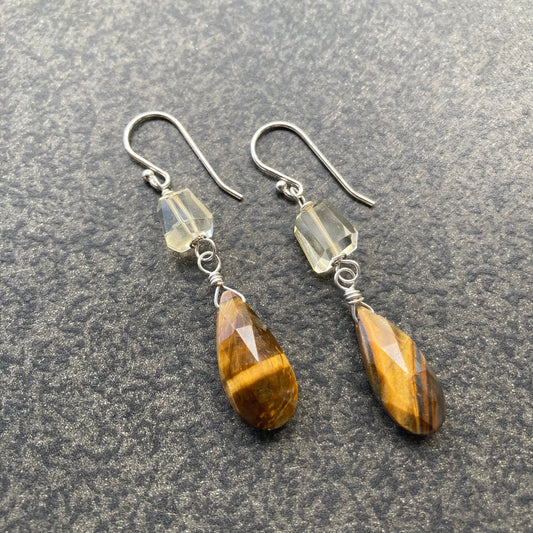 Golden Tiger Eye, Citrine & Sterling Silver Earrings