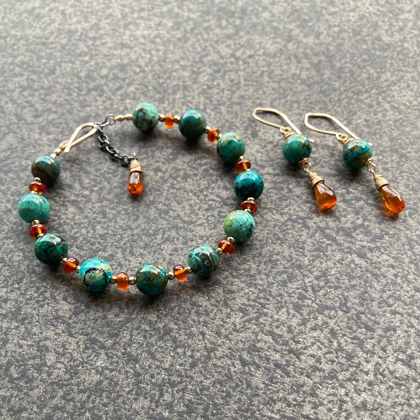 Chrysocolla, Hessonite & Mixed Metal Bracelet