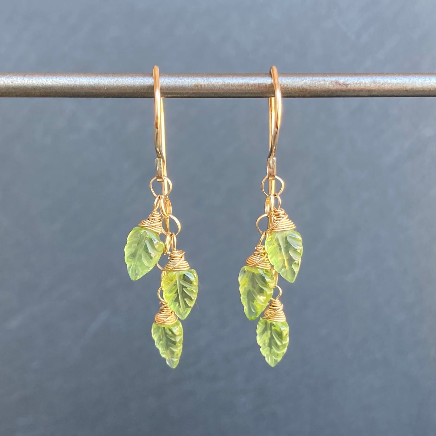 Peridot & Gold Spring Leaf Cascade Earring