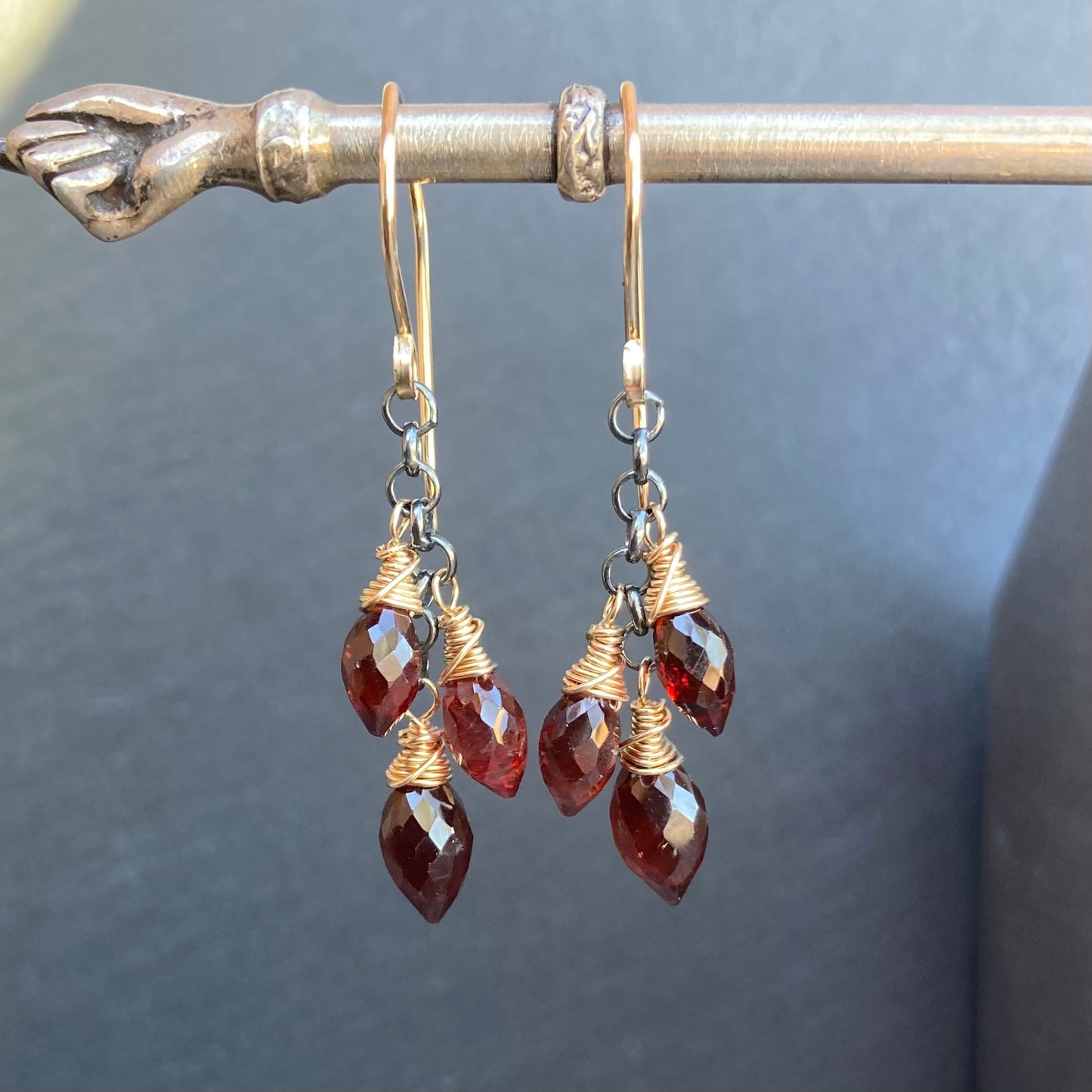 Mozambique Garnet & Mixed Metal Cascade Earrings