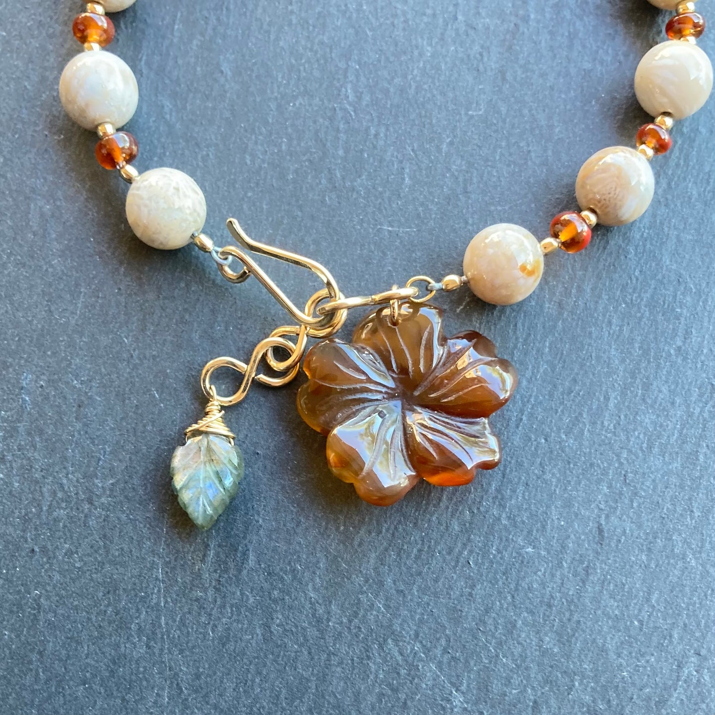 Fossil Coral, Carnelian & Gold Autumn Bloom Bracelet