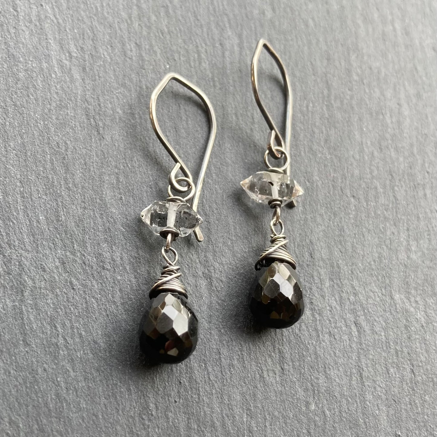 Black Onyx, Herkimer Diamond & Sterling Silver Earrings
