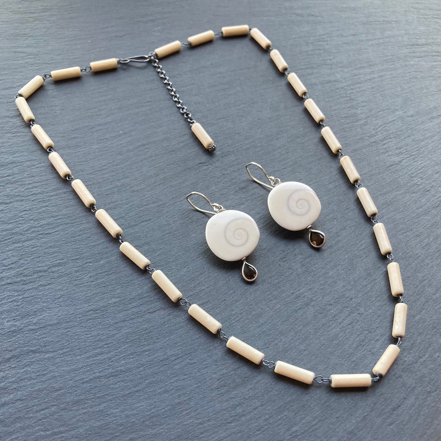 Fossil Jasper & Oxidized Sterling Silver Necklace