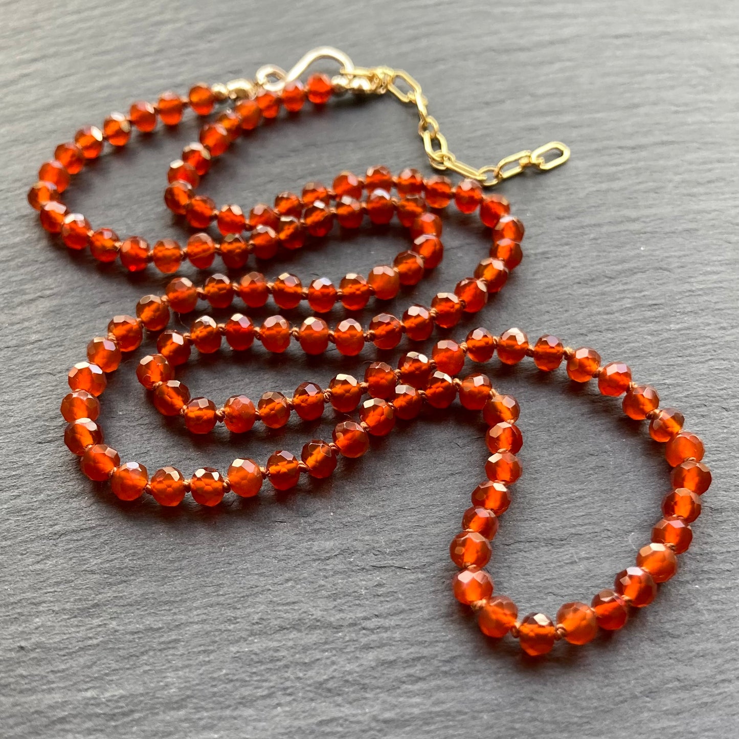 Red Agate Hand Knotted Silk Necklace