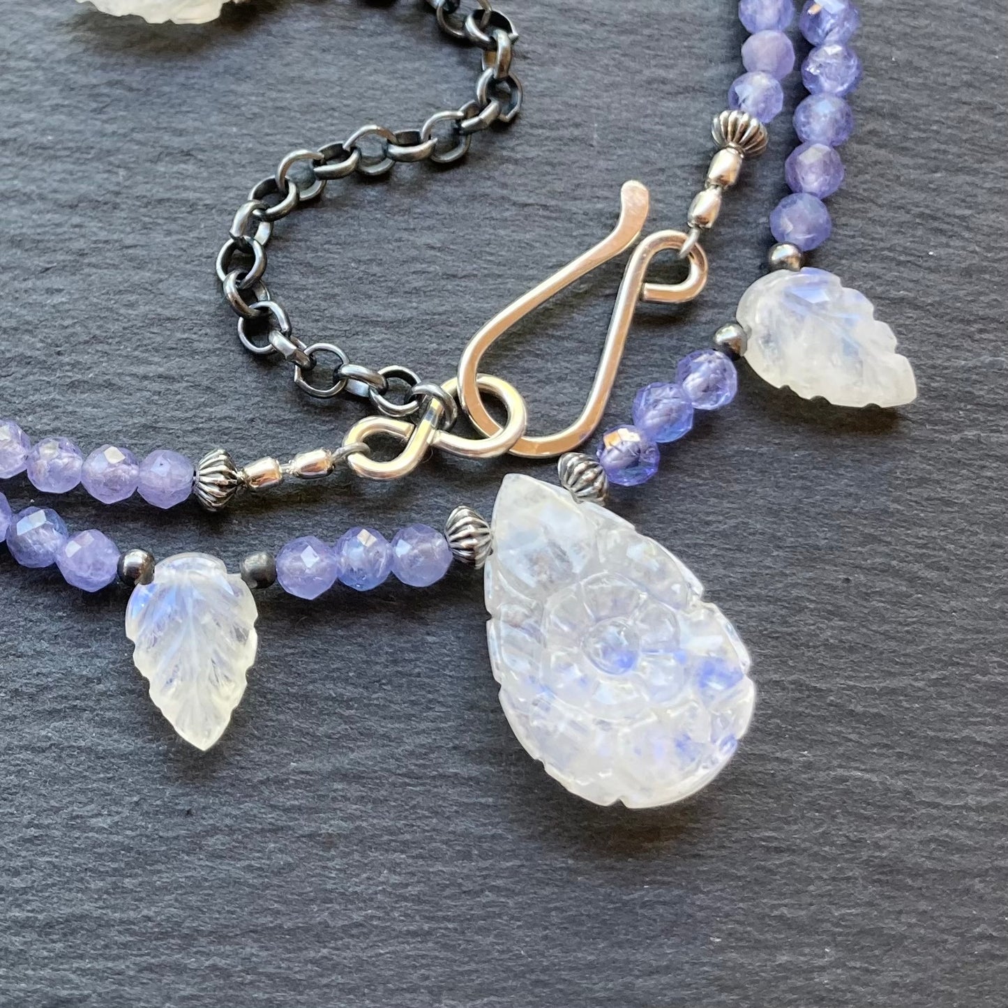 Rainbow Moonstone, Tanzanite & Sterling Silver Choker