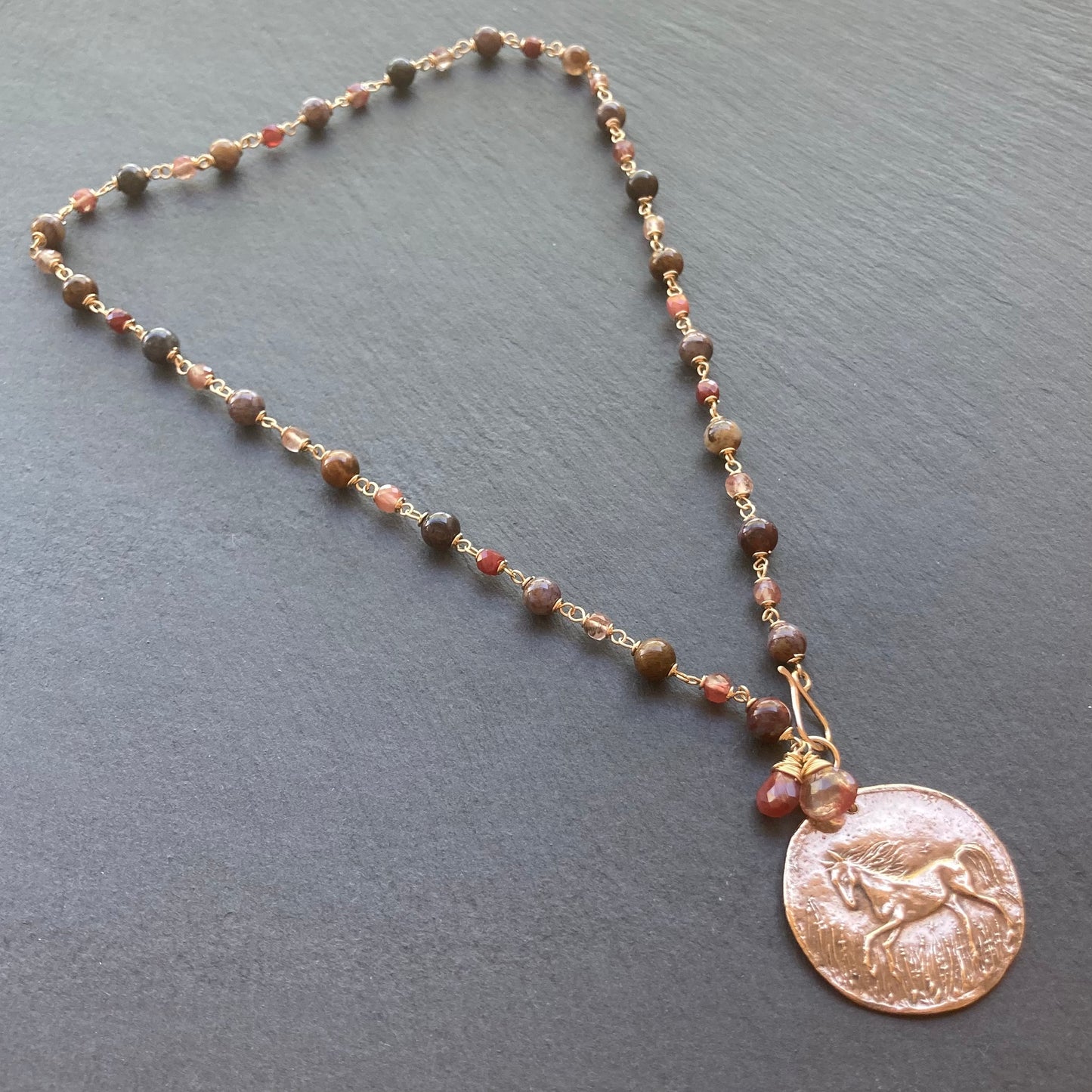 Pietersite, Lazasine, Gold & Bronze Wild Horse Coin Necklace