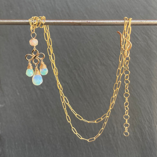 Ethiopian Opal & Gold Chandelier Pendant Necklace