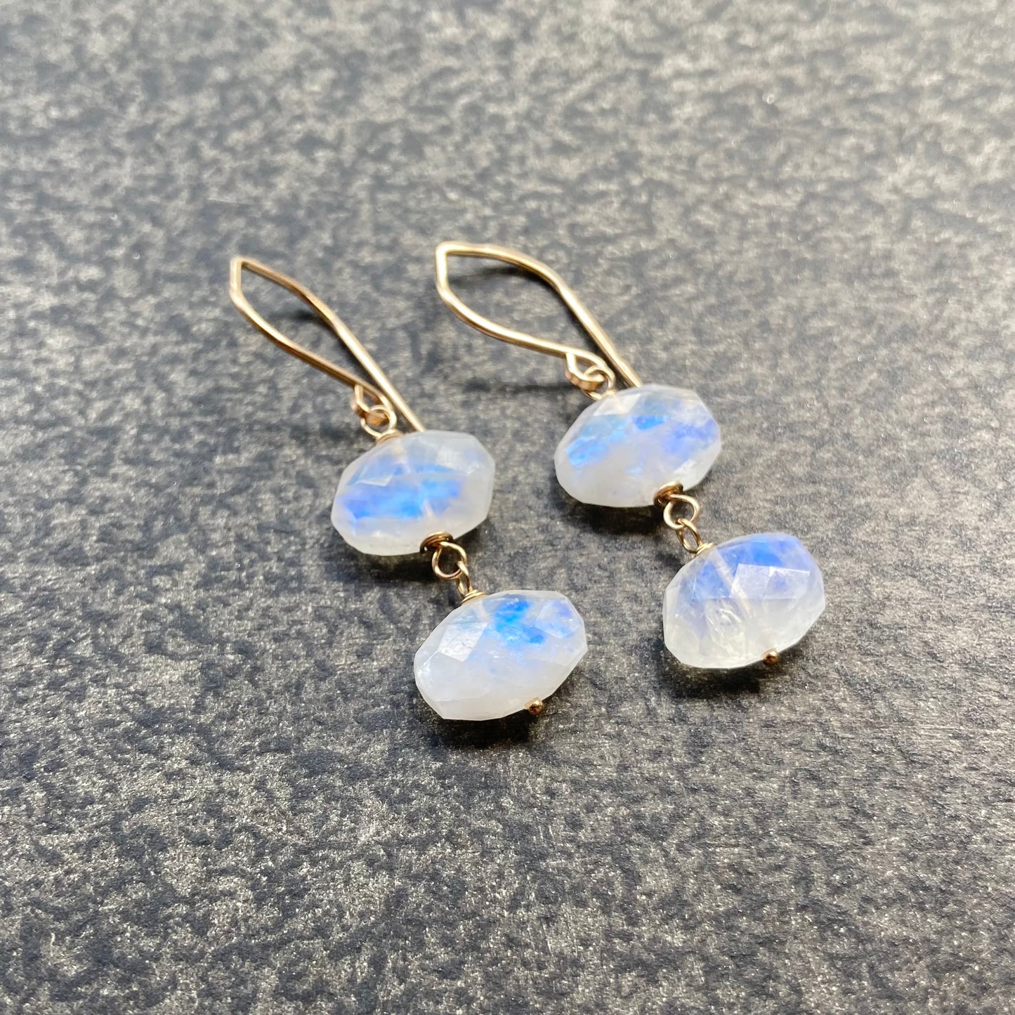 Rainbow Moonstone & Gold Earrings