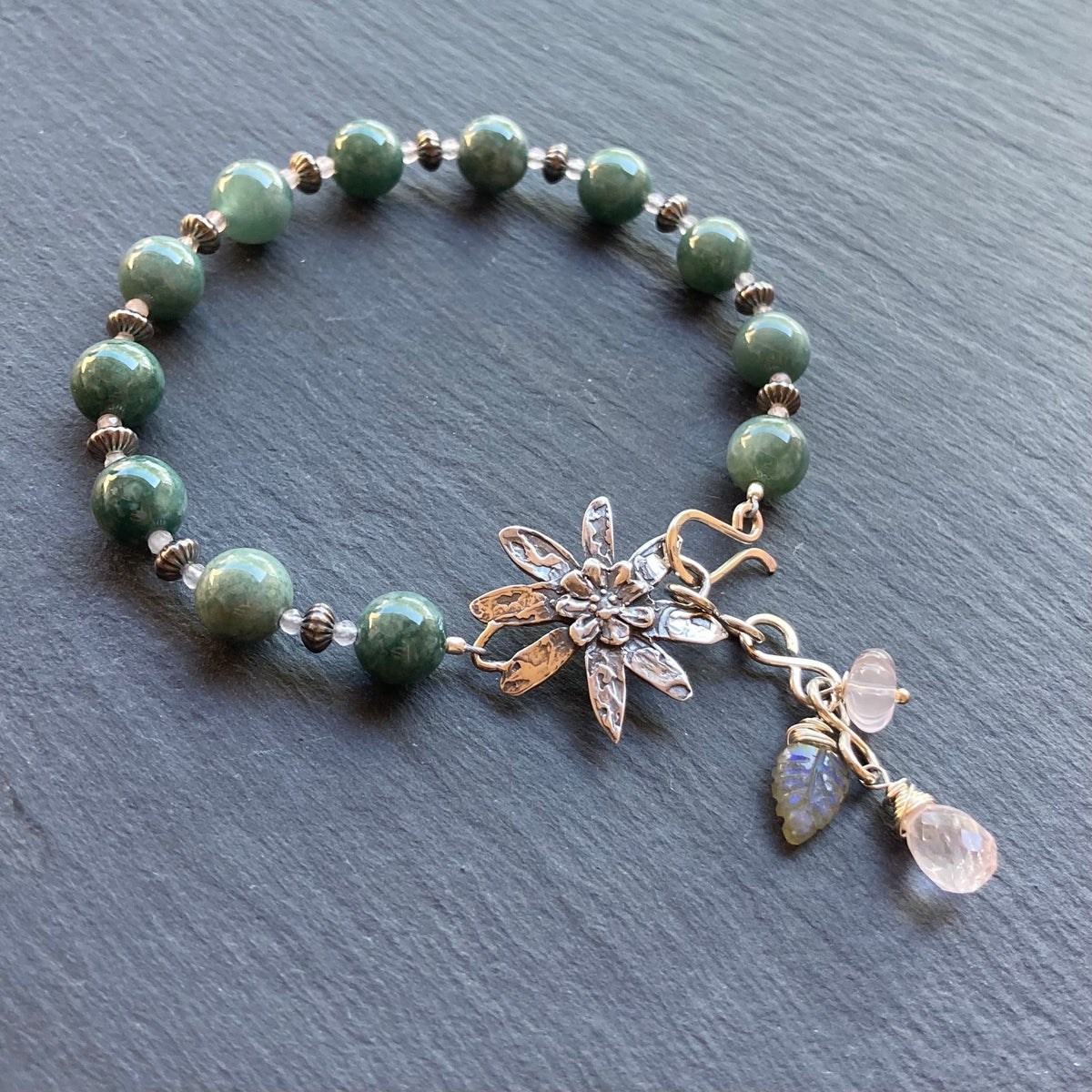 Guatemalan Jade & Sterling Silver Winter Succulent Bracelet