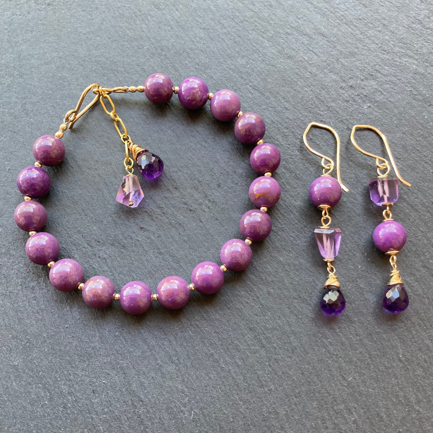 Phosphosiderite, Amethyst & Gold Bracelet