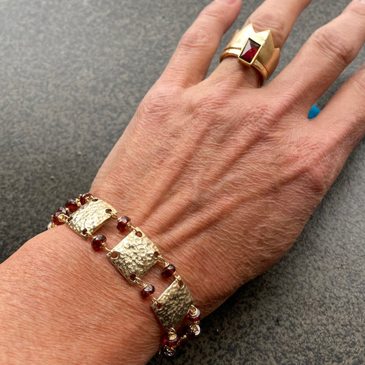 Mozambique Garnet, Gold & Bronze Square Link Bracelet