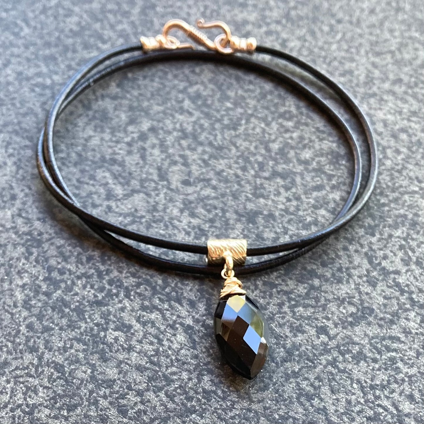 Black Onyx & Bronze Leather Choker