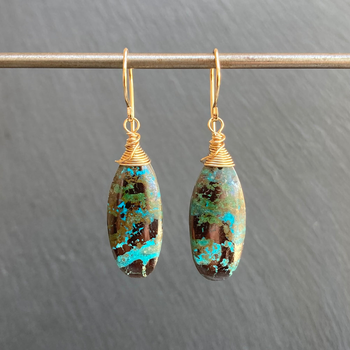 Chrysocolla & Gold Earrings