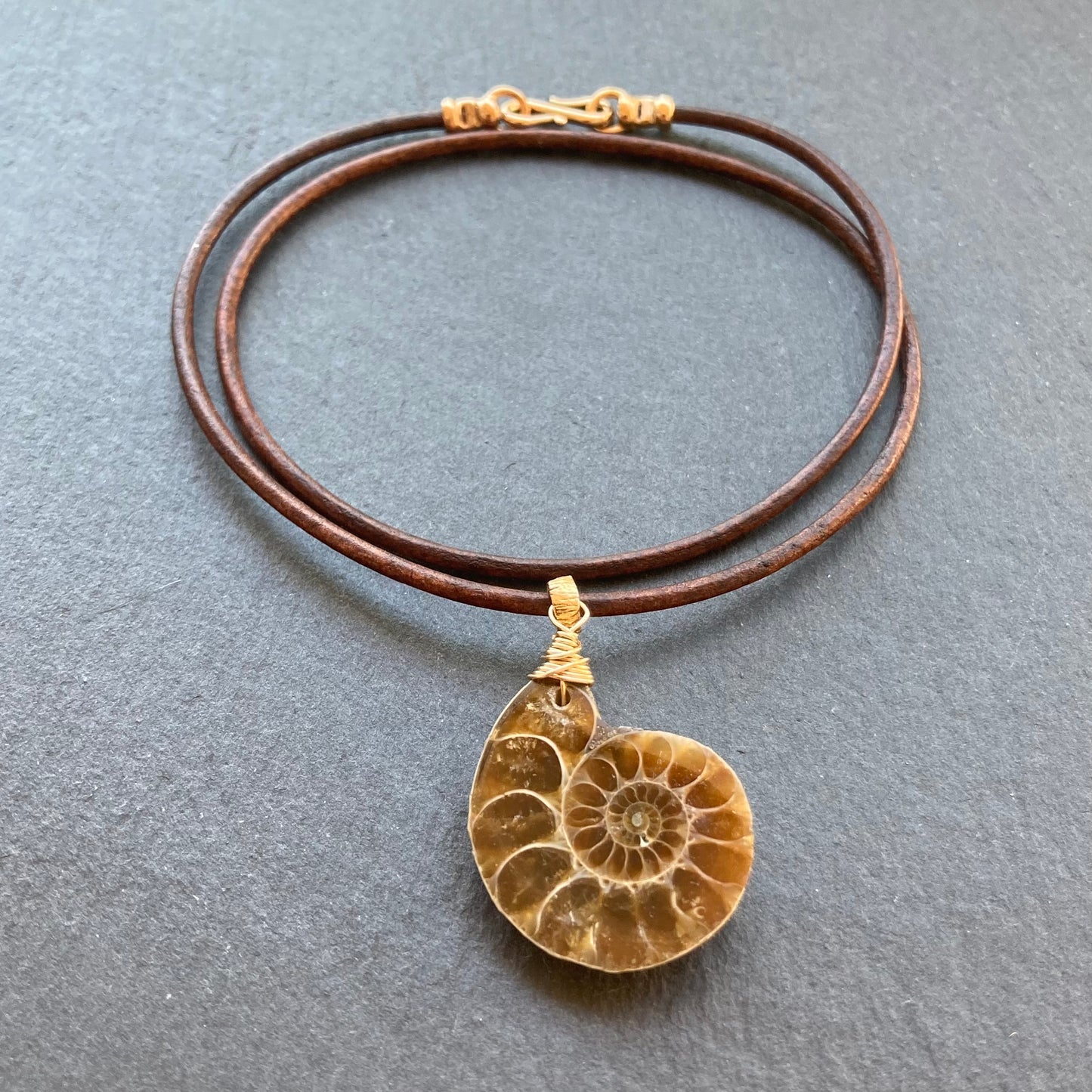 Natural Ammonite & Bronze Leather Choker