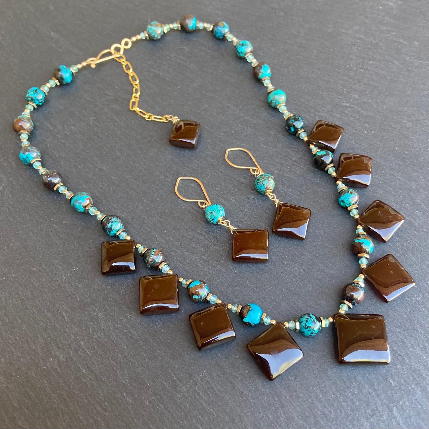 Chalcedony, Shattuckite & Gold Earrings