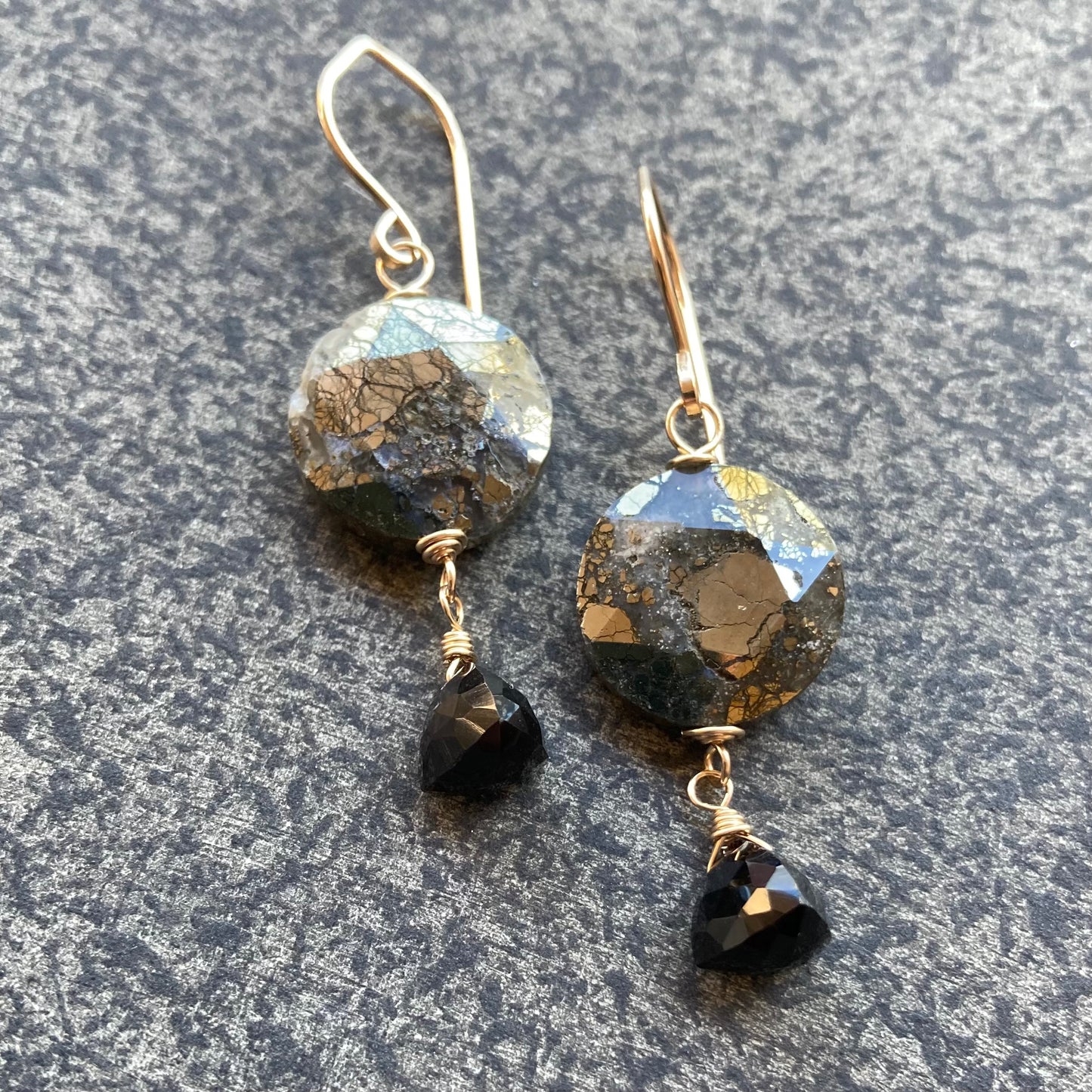 Nipomo Marcasite in Agate, Black Onyx & Gold Earrings