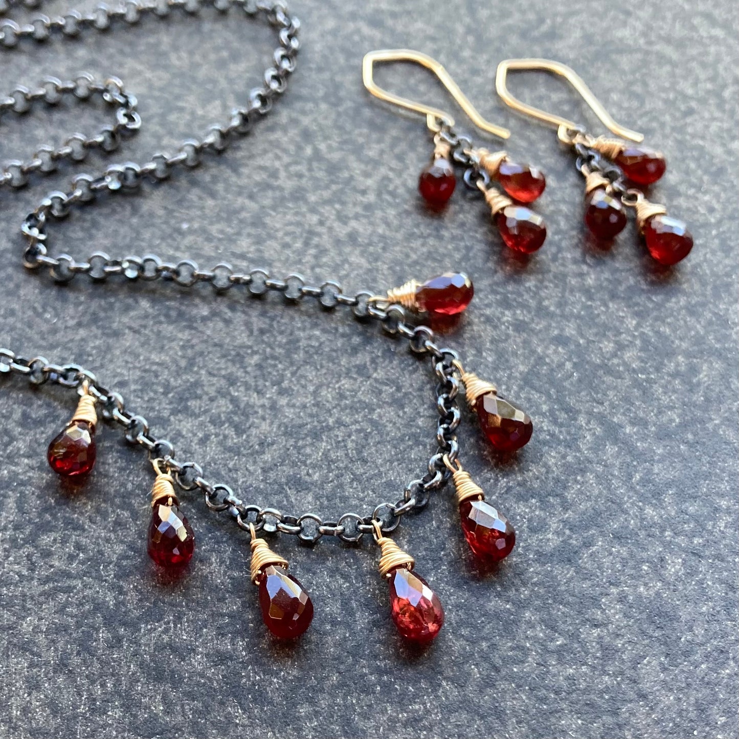 Mozambique Garnet & Mixed Metal Charm Choker