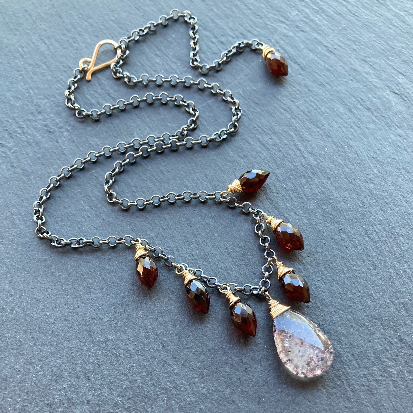 Lepidocrocite, Mozambique Garnet & Mixed Metal Charm Choker