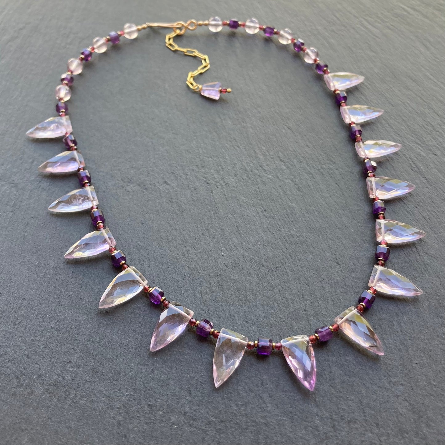 Amethyst, Rhodolite Garnet & Gold Spearhead Collar
