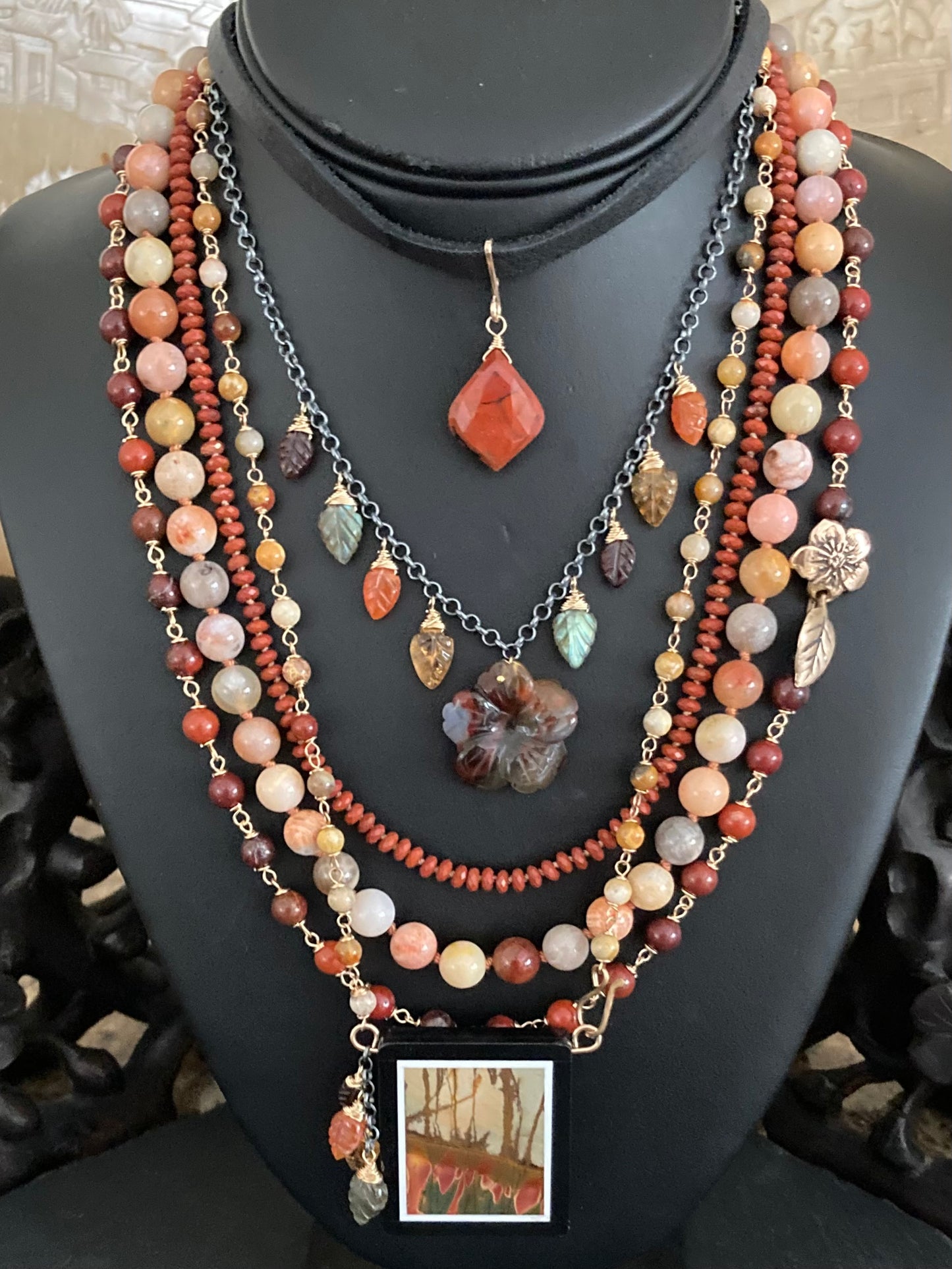Agate, Multi Gemstone & Mixed Metal Woodland Meadow Charm Choker