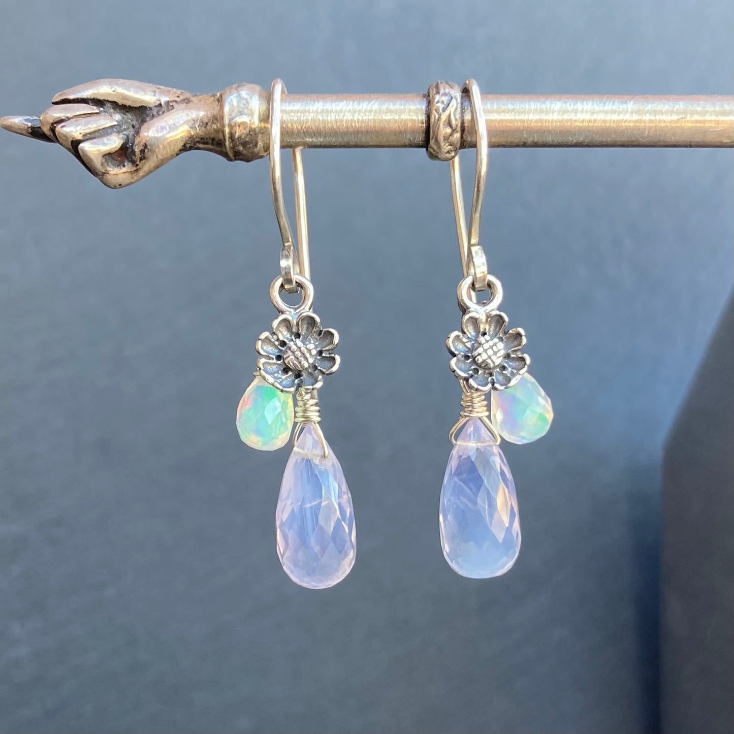 Scorolite, Ethiopian Opal & Sterling Silver Cherry Blossom Earrings