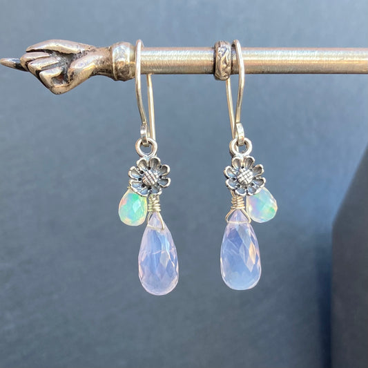 Scorolite, Ethiopian Opal & Sterling Silver Cherry Blossom Earrings