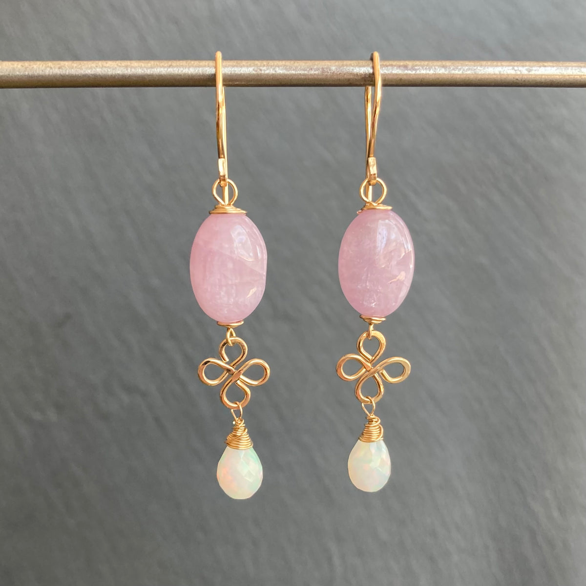 Kunzite, Ethiopian Opal & Gold Earrings