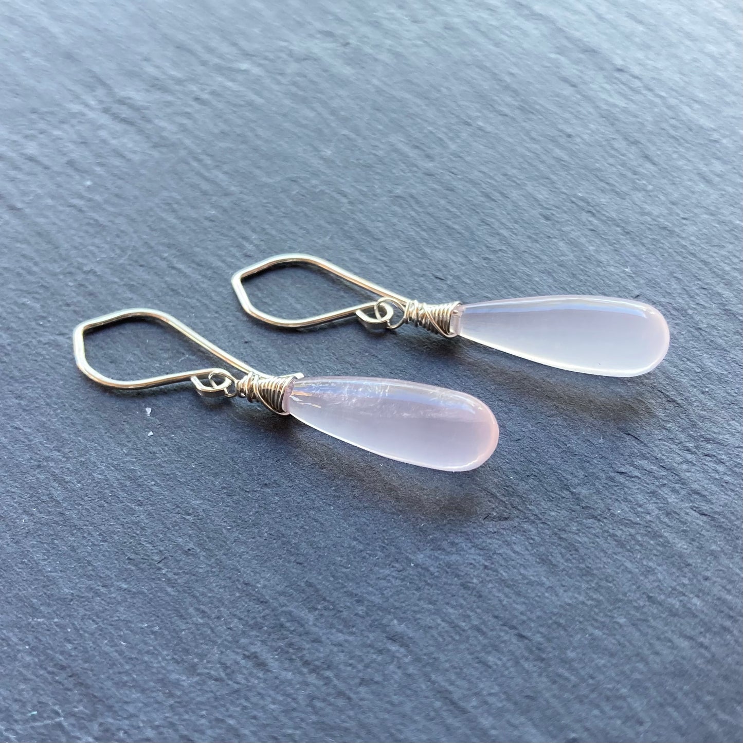 Rose Quartz & Sterling Silver Long Drop Earrings