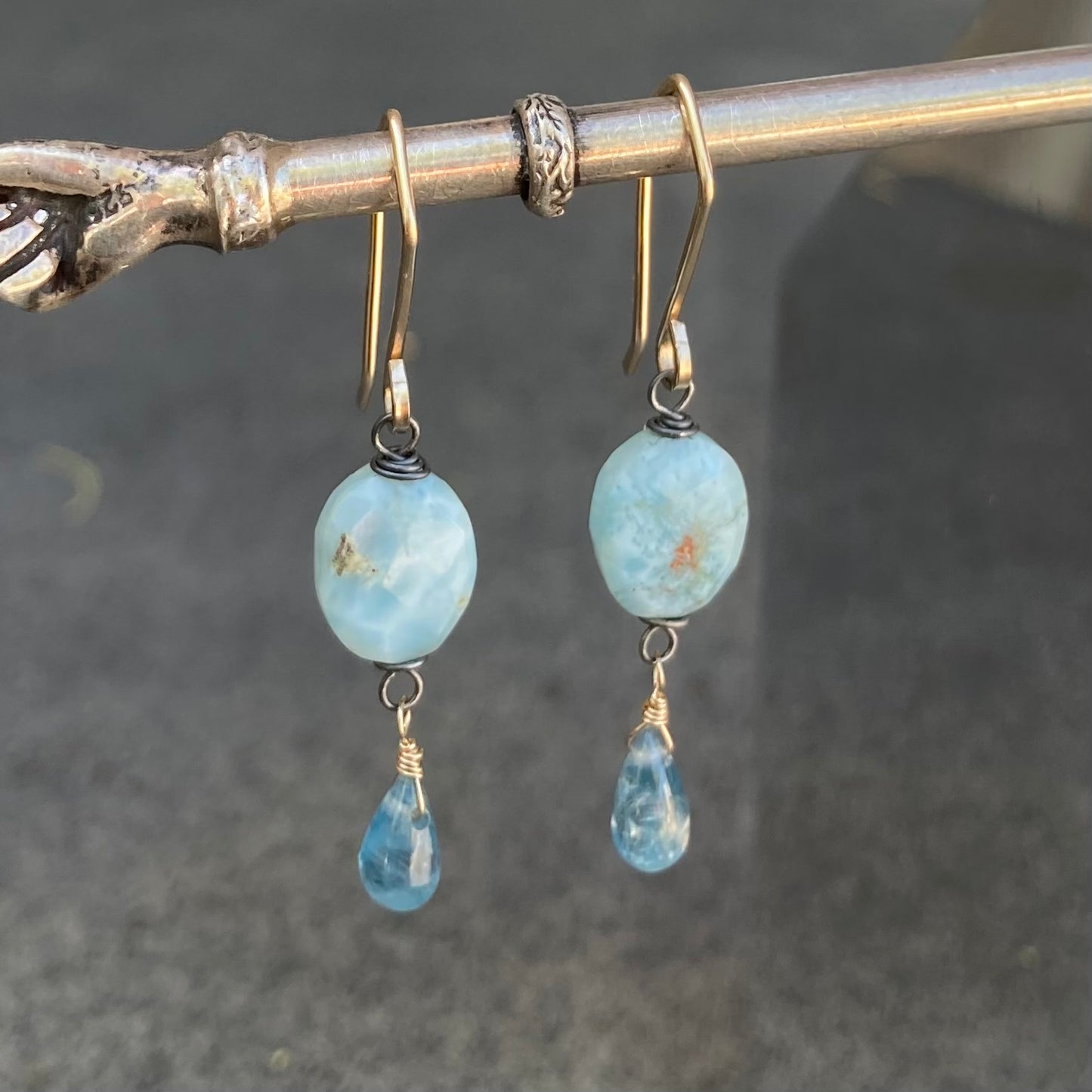 Larimar, Aqua Kyanite & Mixed Metal Earrings