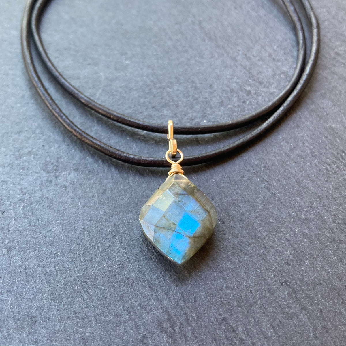 Labradorite & Gold Leather Choker