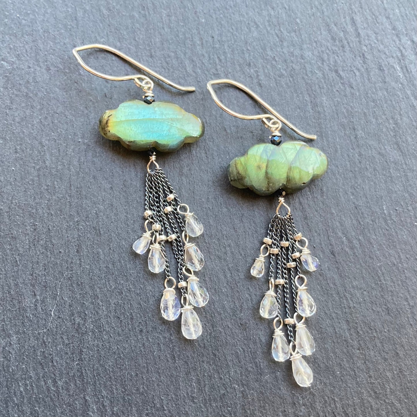 Labradorite, Rainbow Moonstone & Sterling Silver Storm Earrings
