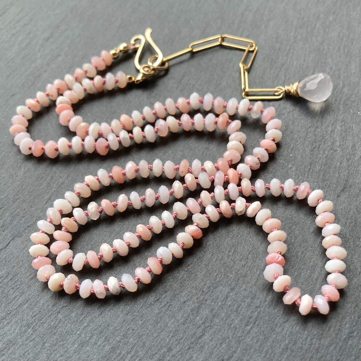 Peruvian Pink Opal Hand Knotted Silk Necklace
