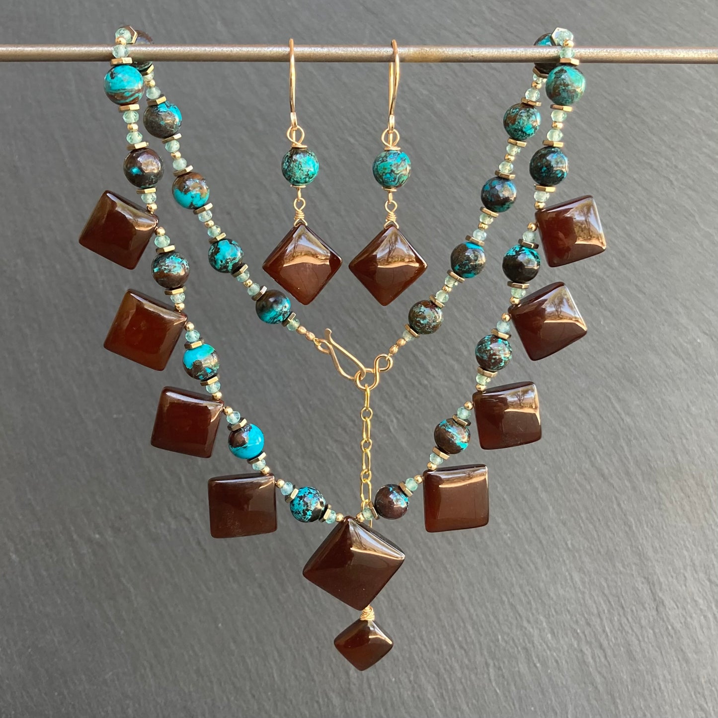 Chalcedony, Shattuckite & Gold Earrings