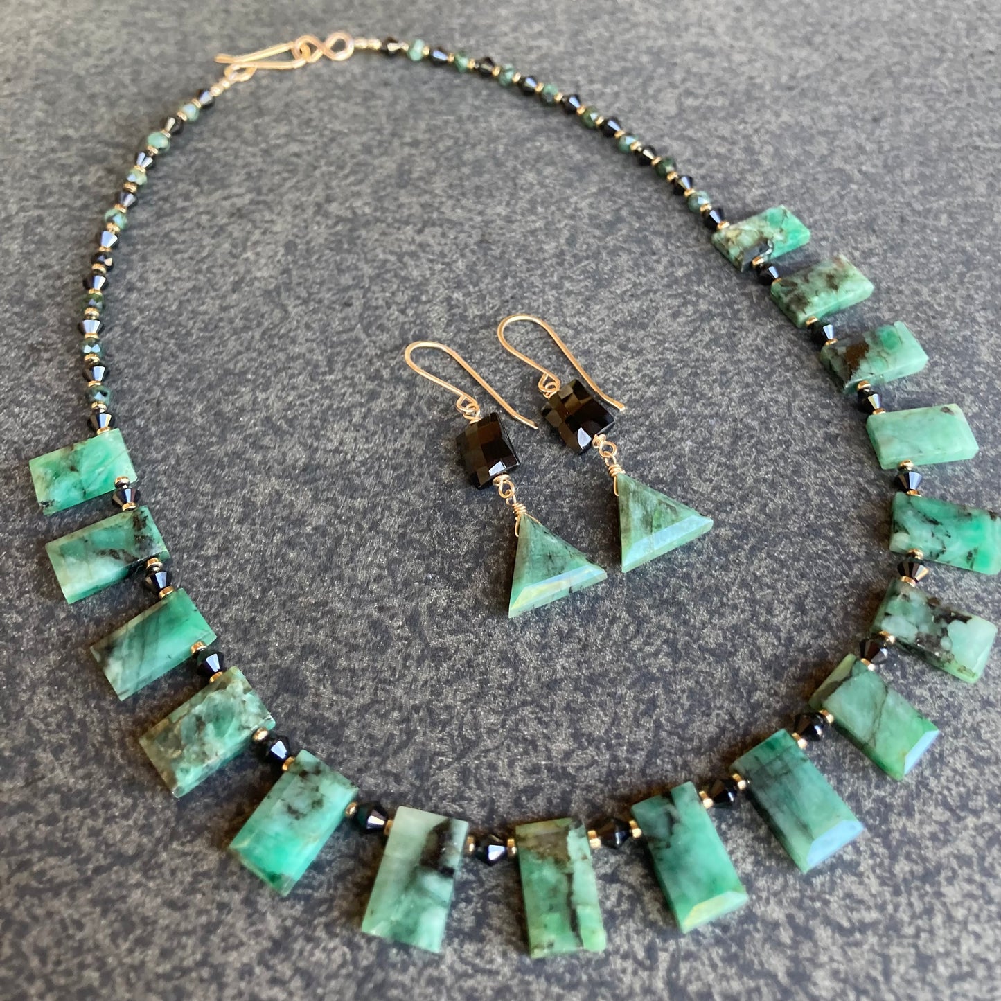 Natural Emerald, Black Spinel & Pyrite Collar