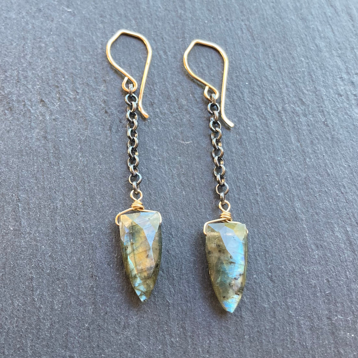Labradorite & Mixed Metal Long Drop Earrings
