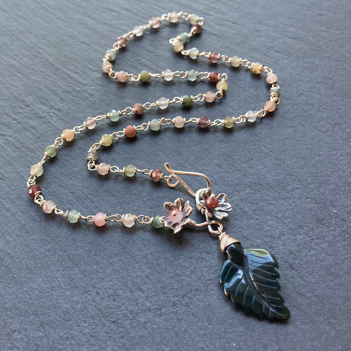 Rainbow Agate & Sterling Silver Winter Blossom Pendant Necklace