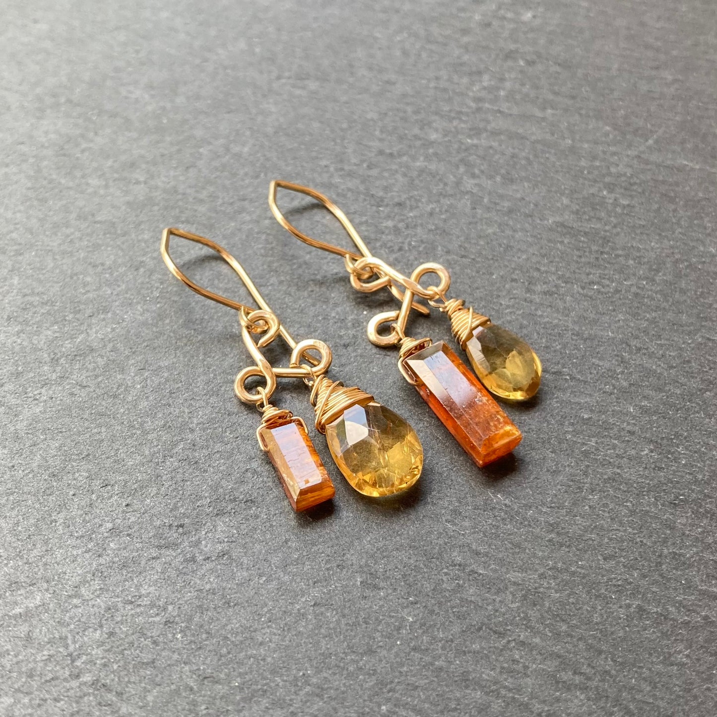 Orange Kyanite, Citrine & Gold Earrings