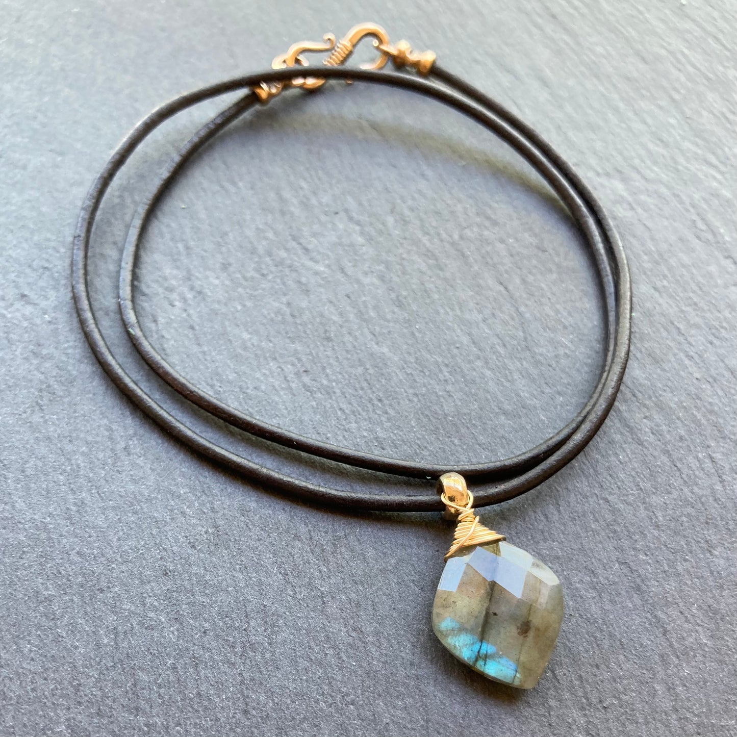 Labradorite & Bronze Leather Choker