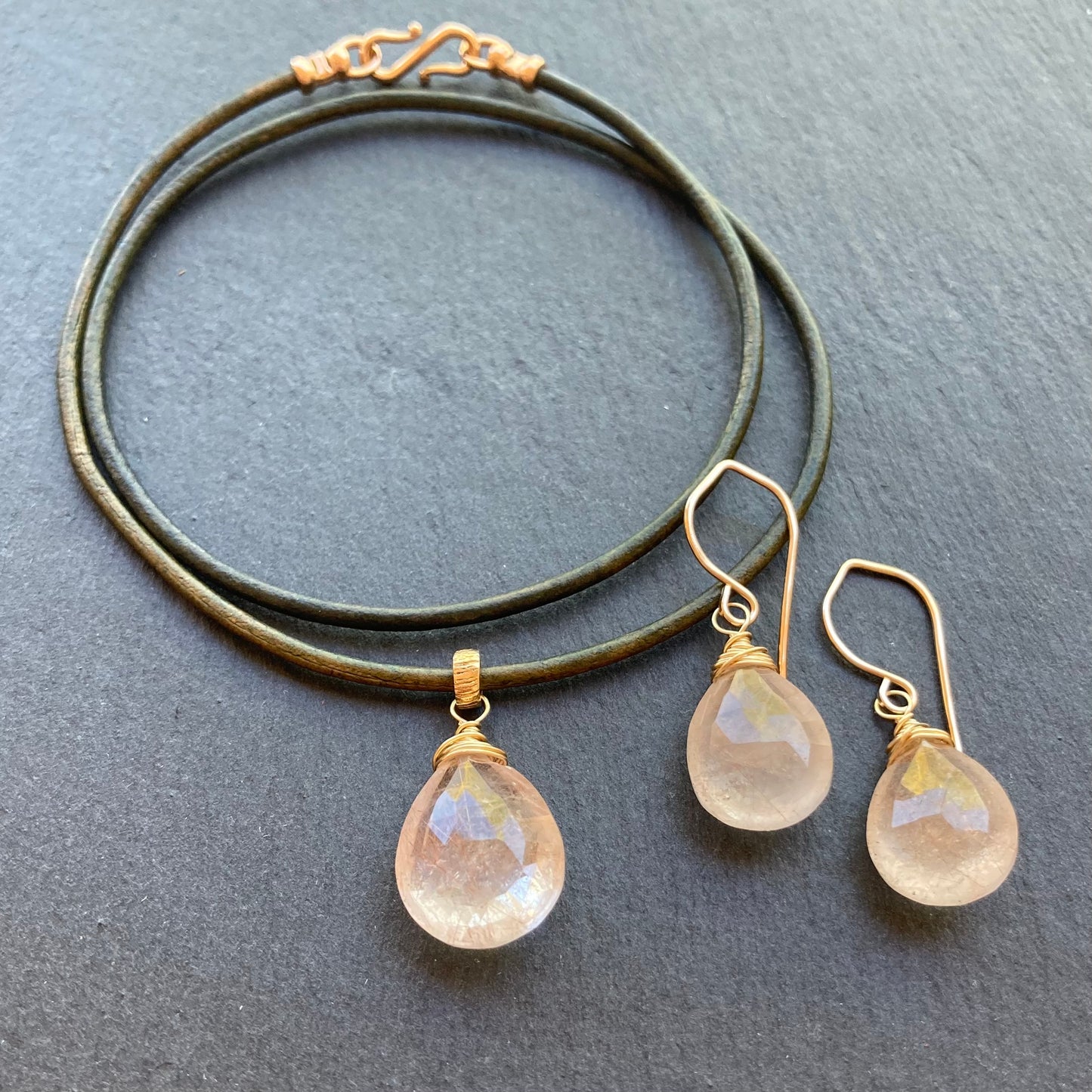 Copper Rutilated Quartz & Bronze Leather Choker